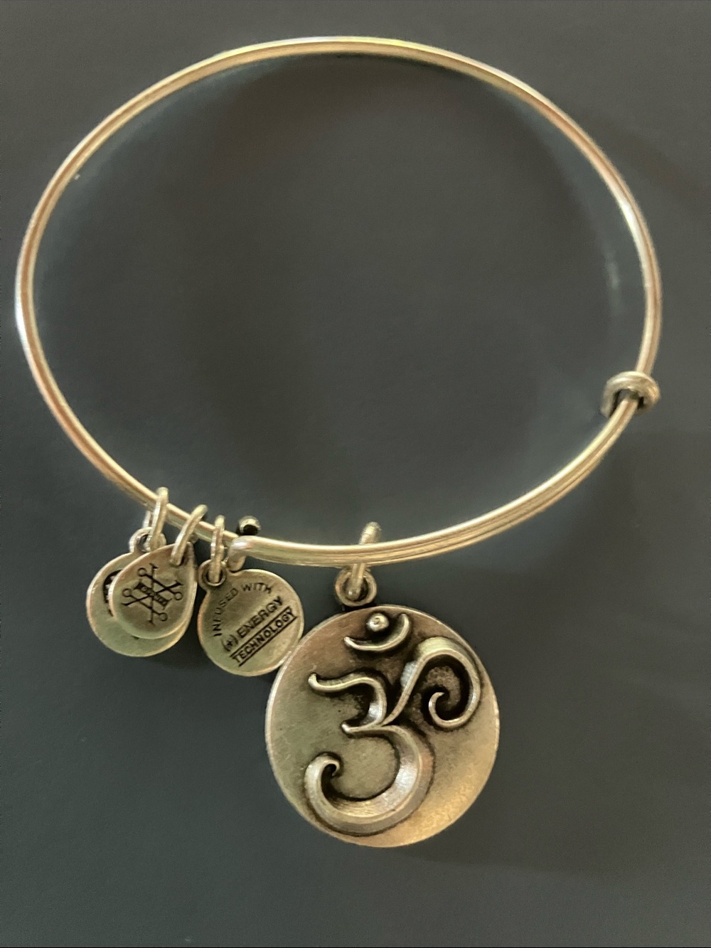 Alex and Silver OM Charm Expandable Bangle Bracelet